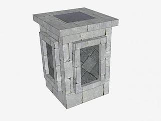 石砖方形柱SU模型下载_sketchup草图大师SKP模型
