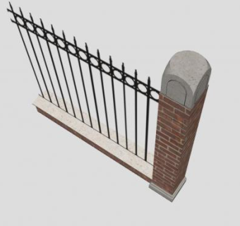 砖围墙与支柱SU模型下载_sketchup草图大师SKP模型