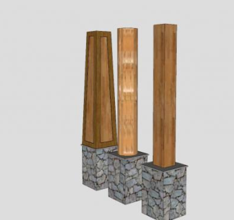 石砖柱基木柱SU模型下载_sketchup草图大师SKP模型