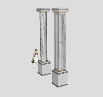 古典的方形和圆形石柱SU模型下载_sketchup草图大师SKP模型