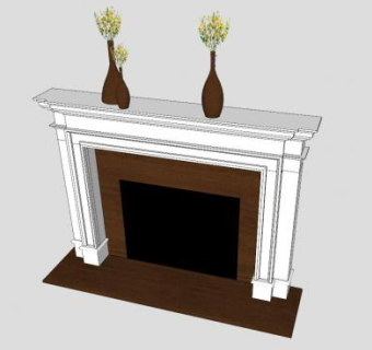石膏壁炉架和花瓶SU模型下载_sketchup草图大师SKP模型