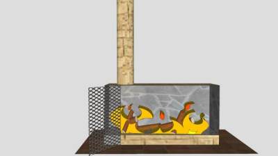 穿孔金属门石砖壁炉SU模型下载_sketchup草图大师SKP模型