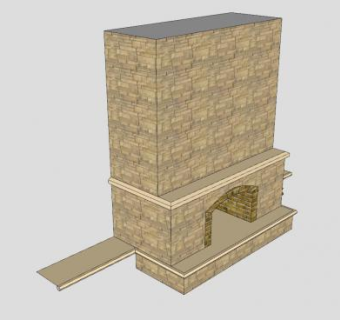 大型石砖壁炉SU模型下载_sketchup草图大师SKP模型