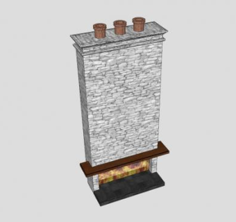 石砖壁炉三烟孔排气管SU模型下载_sketchup草图大师SKP模型