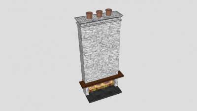 石砖壁炉三烟孔排气管SU模型下载_sketchup草图大师SKP模型