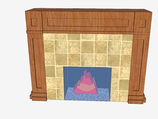 室内实木瓷砖壁炉架SU模型下载_sketchup草图大师SKP模型