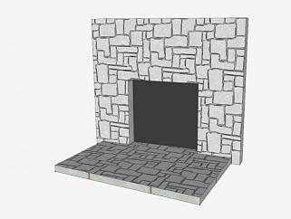 纹理石砖壁炉SU模型下载_sketchup草图大师SKP模型