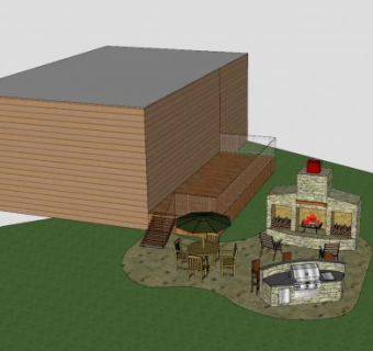 户外庭院壁炉SU模型下载_sketchup草图大师SKP模型