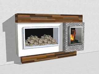真火壁炉和木材框SU模型下载_sketchup草图大师SKP模型