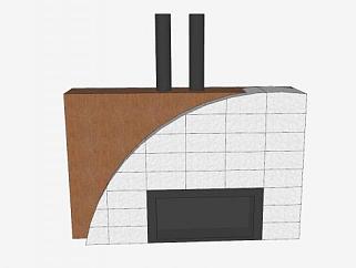 现代瓷砖实木壁炉架SU模型下载_sketchup草图大师SKP模型