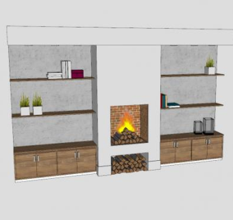 复合式壁炉架和柜架SU模型下载_sketchup草图大师SKP模型