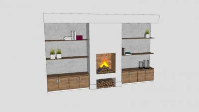 复合式壁炉架和柜架SU模型下载_sketchup草图大师SKP模型