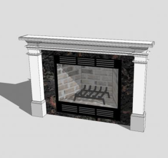 欧式真火壁炉SU模型下载_sketchup草图大师SKP模型
