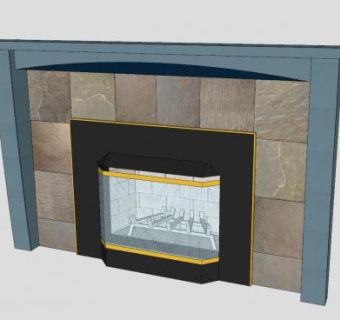 现代陶瓷砖玻璃壁炉SU模型下载_sketchup草图大师SKP模型