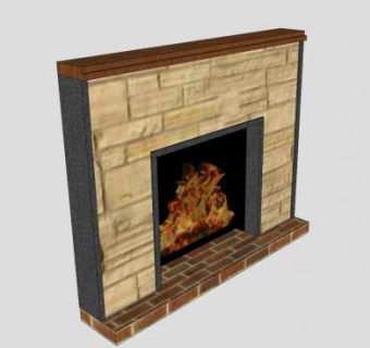 砖墙壁炉SU模型下载_sketchup草图大师SKP模型