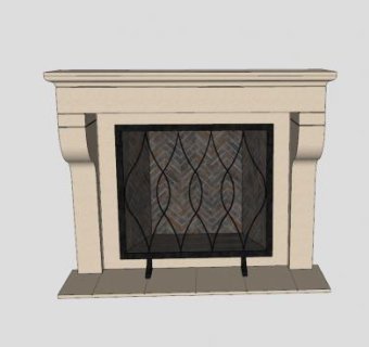 铁护栏砖石壁炉SU模型下载_sketchup草图大师SKP模型