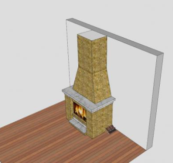 砖石烟囱燃木壁炉SU模型下载_sketchup草图大师SKP模型