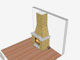 砖石烟囱燃木壁炉SU模型下载_sketchup草图大师SKP模型