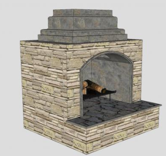 石砖壁炉SU模型下载_sketchup草图大师SKP模型
