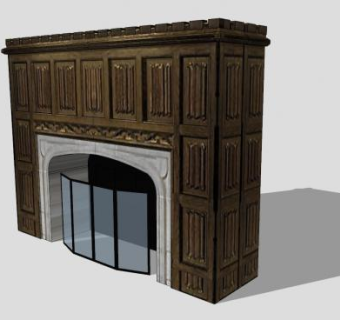 实木玻璃门观火壁炉SU模型下载_sketchup草图大师SKP模型