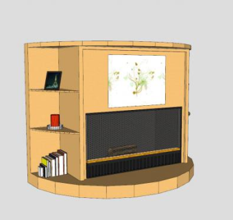 弧形组合书架壁炉架SU模型下载_sketchup草图大师SKP模型
