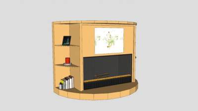 弧形组合书架壁炉架SU模型下载_sketchup草图大师SKP模型