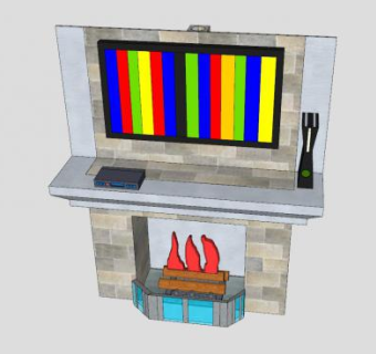 瓷砖电视壁炉架SU模型下载_sketchup草图大师SKP模型