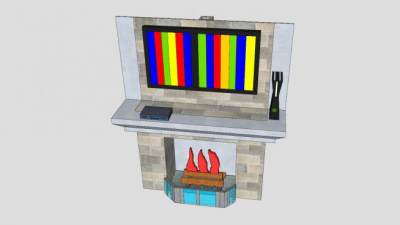 瓷砖电视壁炉架SU模型下载_sketchup草图大师SKP模型