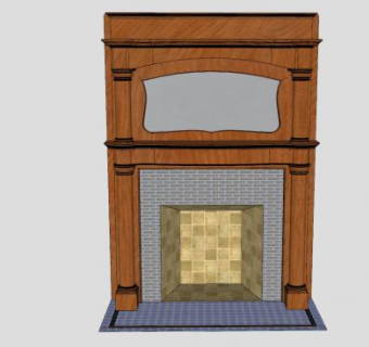 仿古实木砌砖壁炉架SU模型下载_sketchup草图大师SKP模型