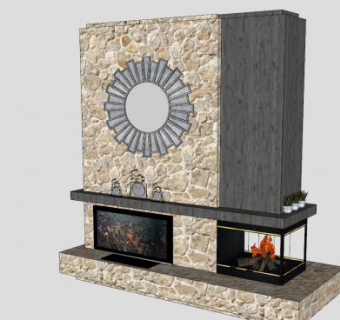 客厅装饰柜壁炉SU模型下载_sketchup草图大师SKP模型