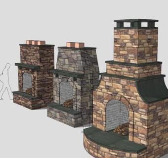 户外砖石壁炉系列SU模型下载_sketchup草图大师SKP模型