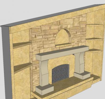 现代复合式书架壁炉架SU模型下载_sketchup草图大师SKP模型