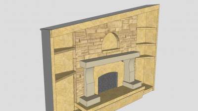 现代复合式书架壁炉架SU模型下载_sketchup草图大师SKP模型