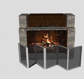 壁炉架和玻璃屏风SU模型下载_sketchup草图大师SKP模型