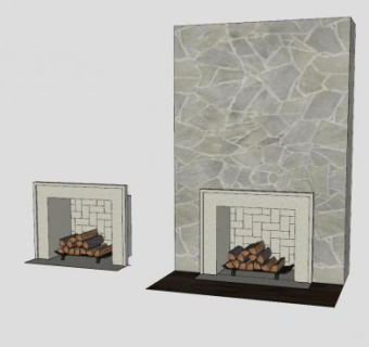砖石燃木壁炉架SU模型下载_sketchup草图大师SKP模型