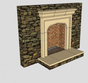 铸铁石砌壁炉SU模型下载_sketchup草图大师SKP模型