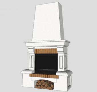 独立式石砖壁炉SU模型下载_sketchup草图大师SKP模型