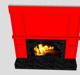 红色镶板壁炉SU模型下载_sketchup草图大师SKP模型