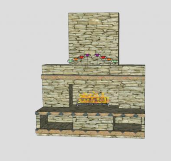 砌石装饰壁炉SU模型下载_sketchup草图大师SKP模型