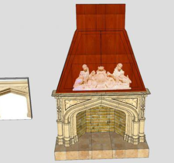 哥特式人雕塑壁炉SU模型下载_sketchup草图大师SKP模型