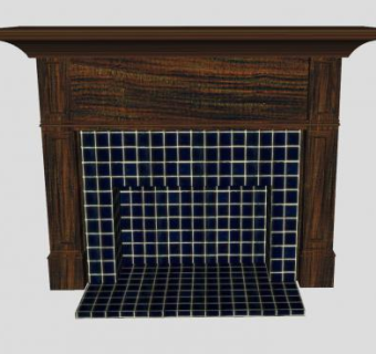 原木黑格瓷砖壁炉SU模型下载_sketchup草图大师SKP模型