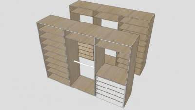 实木开放式柜子SU模型下载_sketchup草图大师SKP模型