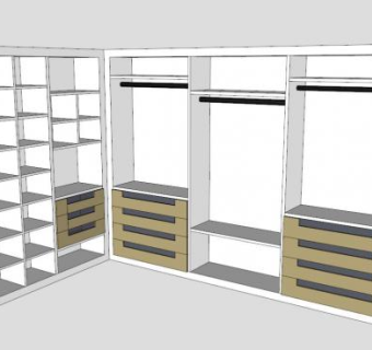 现代L型白色衣柜SU模型下载_sketchup草图大师SKP模型