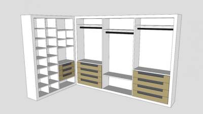 现代L型白色衣柜SU模型下载_sketchup草图大师SKP模型
