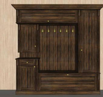 棕色平开门式衣柜SU模型下载_sketchup草图大师SKP模型