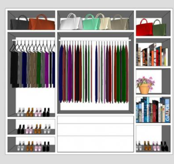 现代白色开放式衣柜SU模型下载_sketchup草图大师SKP模型