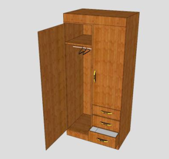 实木双开门衣柜SU模型下载_sketchup草图大师SKP模型