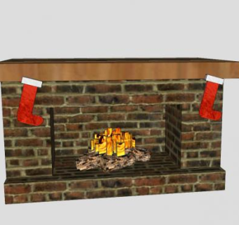 砖石壁炉和圣诞袜SU模型下载_sketchup草图大师SKP模型