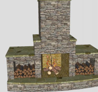 带木箱的砖石壁炉SU模型下载_sketchup草图大师SKP模型