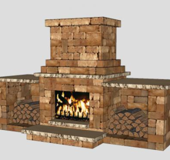 带有木箱的传统式壁炉SU模型下载_sketchup草图大师SKP模型